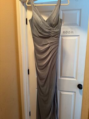 Azazie Dusty Blue Sleeveless V-Neck Maxi Dress